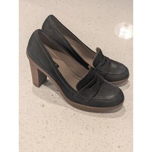 Ecco Nomane Chunky Leather Penny Loafer Heels Preppy Academia Size 41 EU 10-10.5